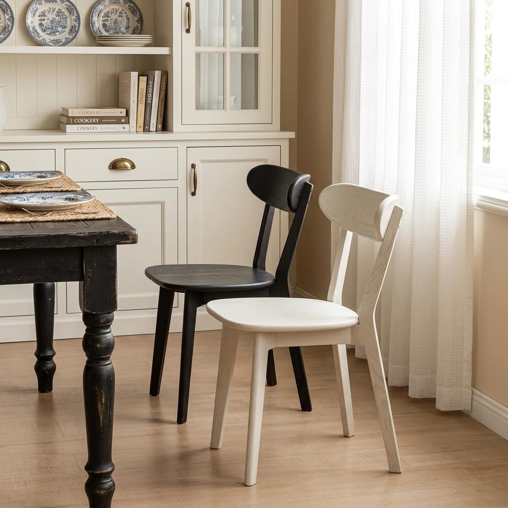 Dining Chairs, Kitchen Chairs, 100% Oak Solid Wood Modern Chair with Curved Backrest Kitchen & Dining Room Chairs