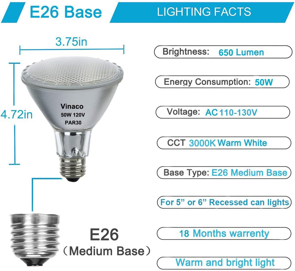 PAR30 Long Neck Halogen Bulb 50W 120V E26 Base 3000K Warm White