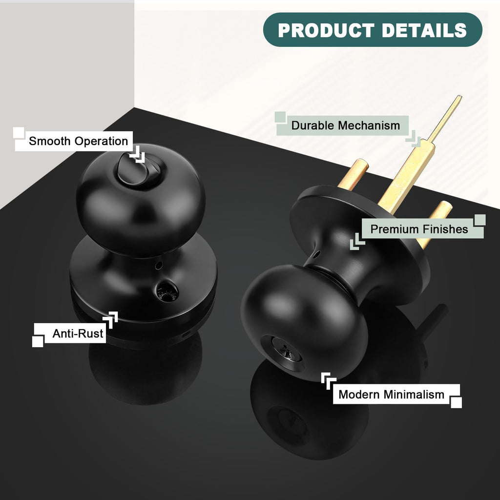 Entry Door Knobs with Lock and Same Keys, Matte Black Keyed Aliked Entry Door Lock Sets for Exterior & Interior
