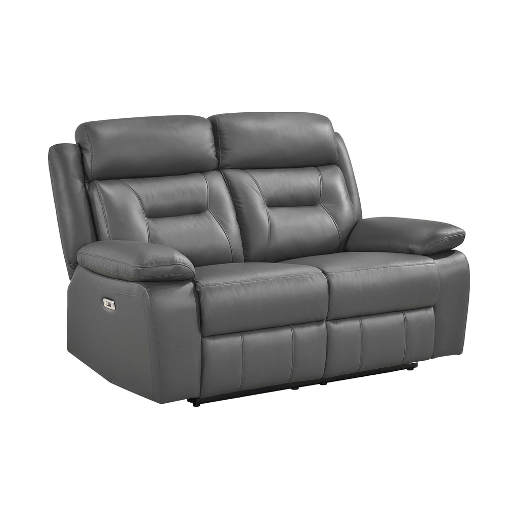 Top Grain Leather Match Power Double Recliner Loveseat, Dark Gray