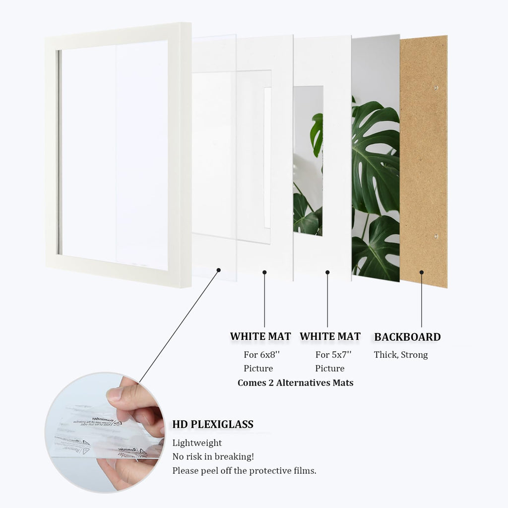 9x12 Picture Frames 4PCS Covered by Plexiglass, Wood Frames for Pictures 5x7/6x8 with Mat or 9x12 without Mat