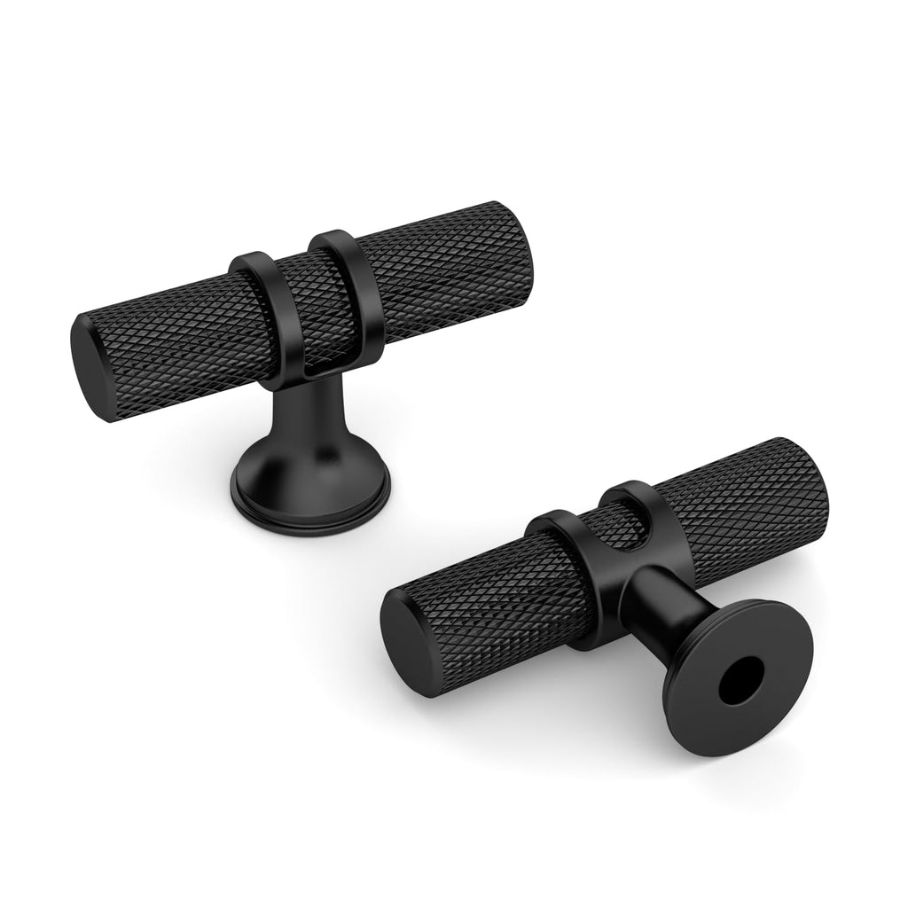 10 Pack Matte Black Cabinet Knobs 2 Inch Length Single Hole T Bar Kitchen Cabinet Knob Knurled Cabinet Pulls for