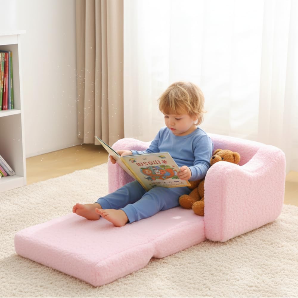 Premium in-1 Flip Open Sherpa Toddler Couch, Pink