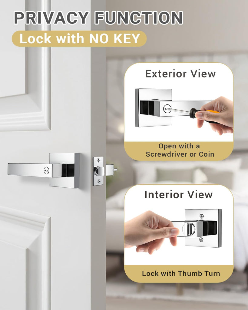 5 Pack Door Handles Polished Chrome Interior Door Levers for Bed and Bath Keyless Bedroom Doorknob with Lock