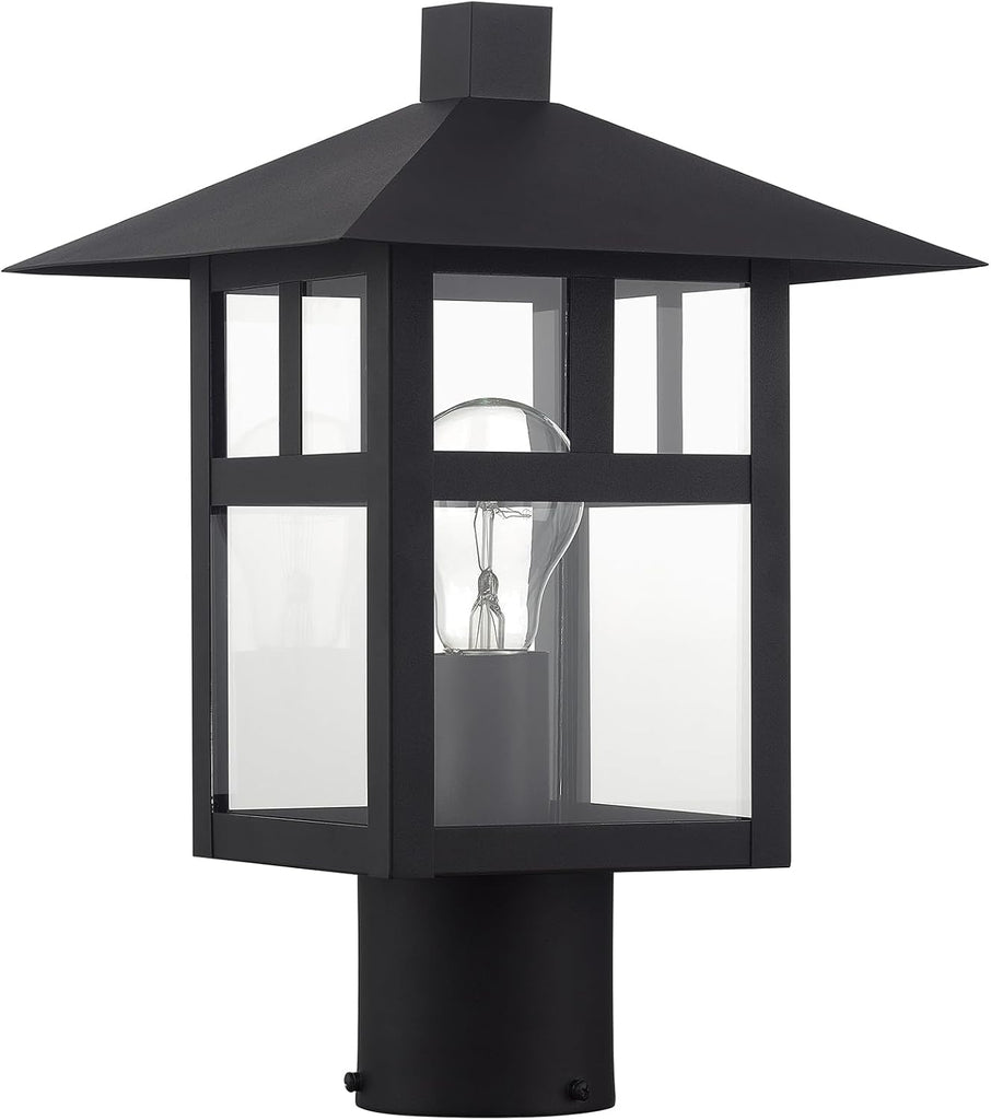 Crestlake Collection, 1 Light Satin Gold Large Outdoor Post Top Lantern with Clear Glass