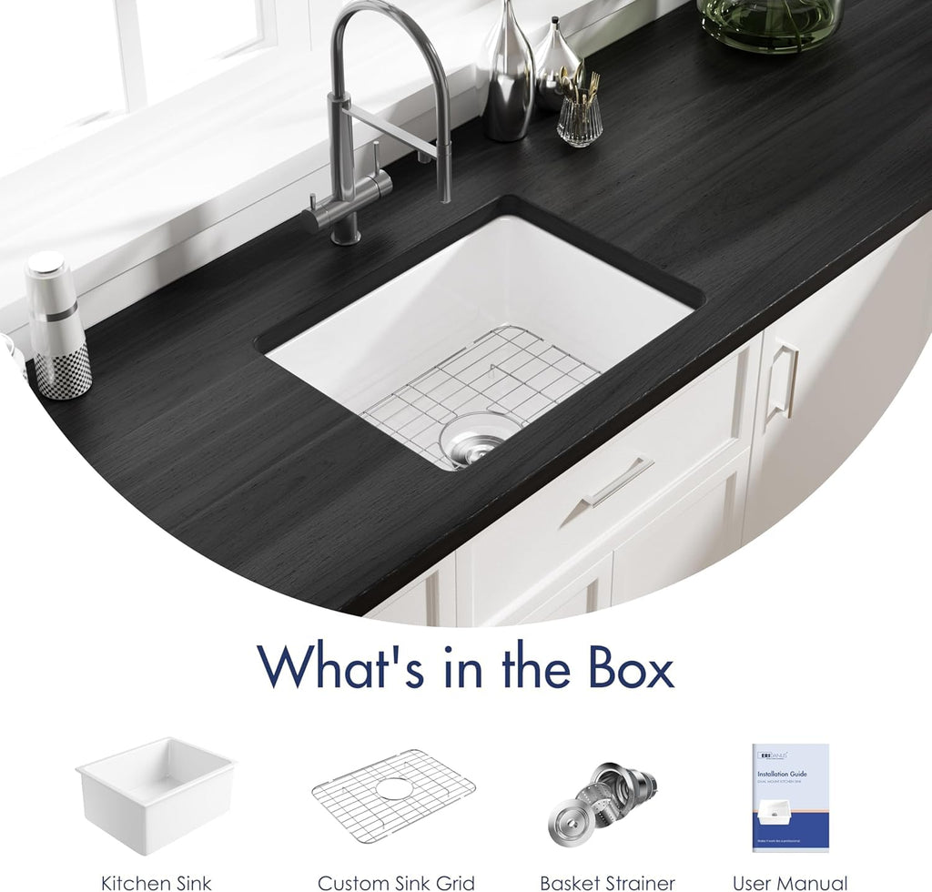 Undermount Kitchen Sink 23.5x18.5 Rectangular Ceramic Single Bowl