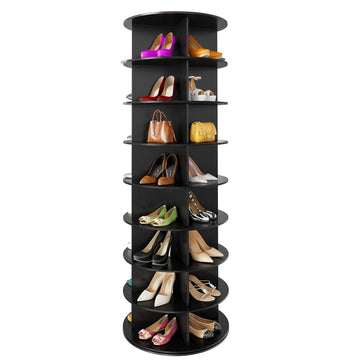 8 Tier Rotating Shoe Rack Tower, Spinning Shoe Display Lazy Susan, Revolving 360 Shoe Rack Storage Round Carousel