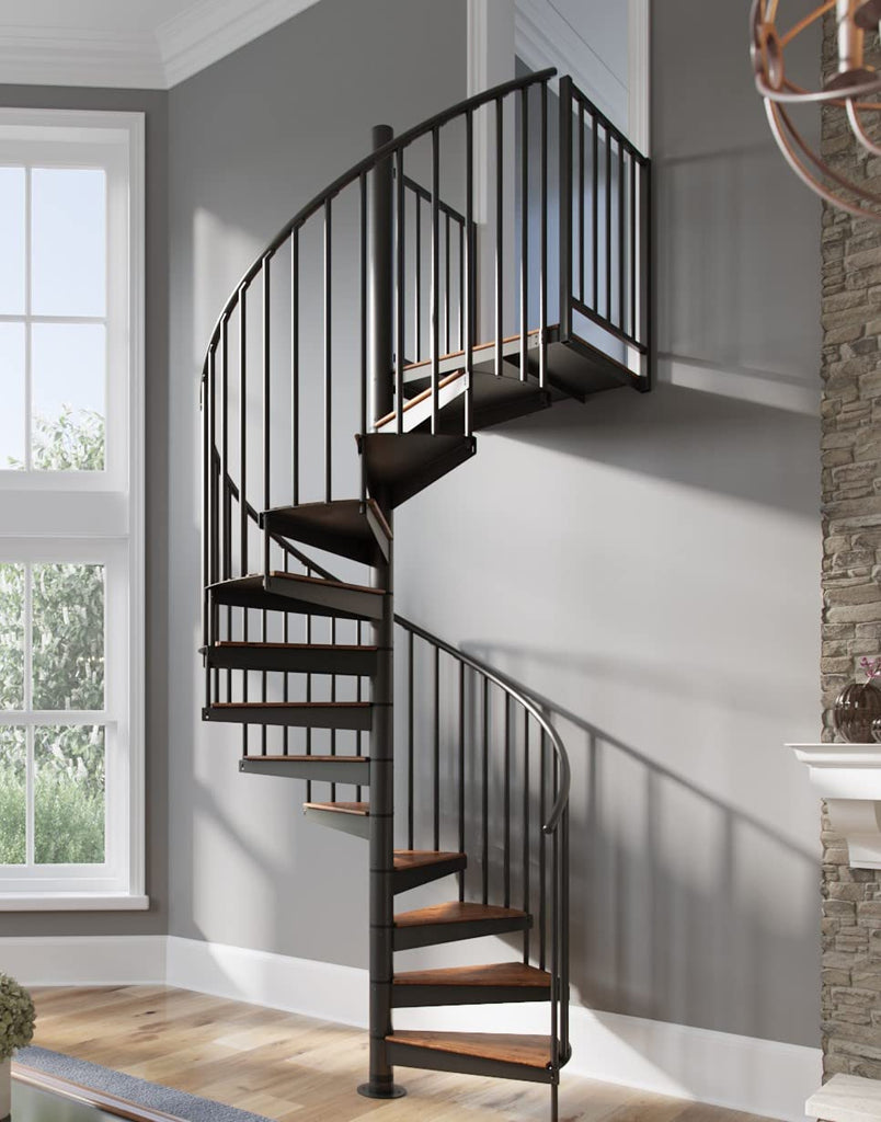 Condor Black Interior 60in Diameter, Fits Height 119in - 133in, 2 36in Tall Platform Rails Spiral Stair Kit