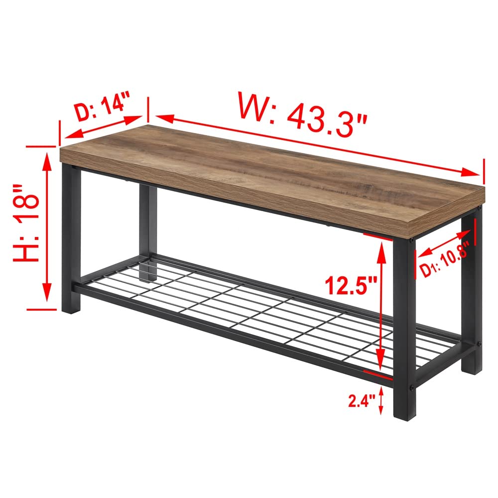 Entryway Bench, Modern Shoe Storage Bench, Rustic Wood and Metal Entry Bench Front Door Entrance, Industrial Indoor