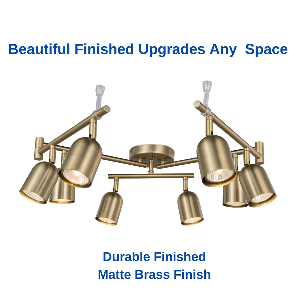 8 Light Modern Track Lighting Fixtures, Matte Brass Center Rotatable Bar Ceiling Spotlight, Foldable Arms Track