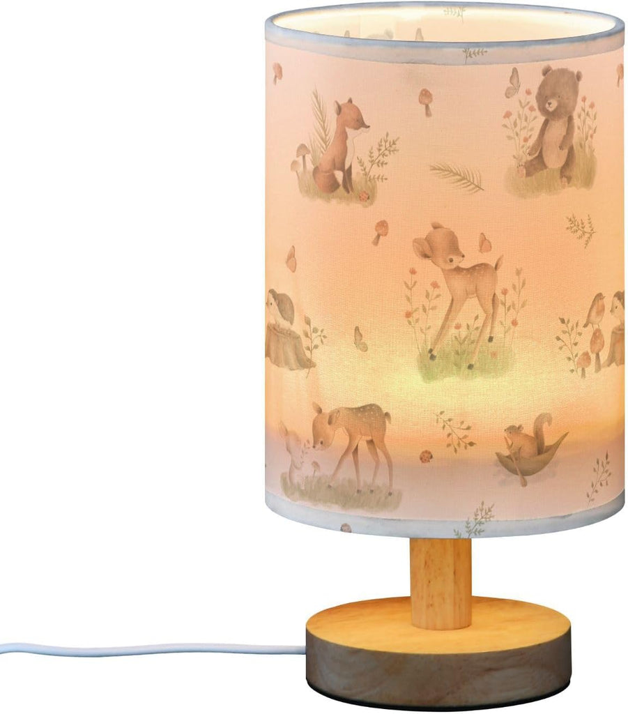 Bedside Table Lamp Woodland Animals Nightstand Lamp with Wood Forest Fox Deer Rabbit Bird Bear Mushroom Desk Lamps