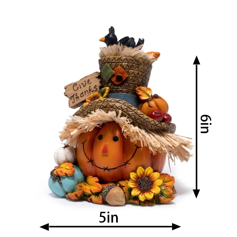 Fall Pumpkin Figurine with Give Thanks Sign, Thanksgiving Decorations