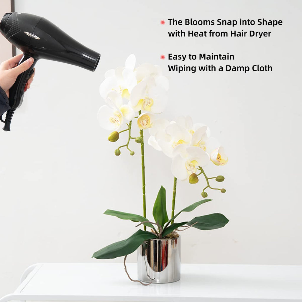 Artificial Orchid Flowers 19.7'' White Faux Orchids with Ceramic Vase