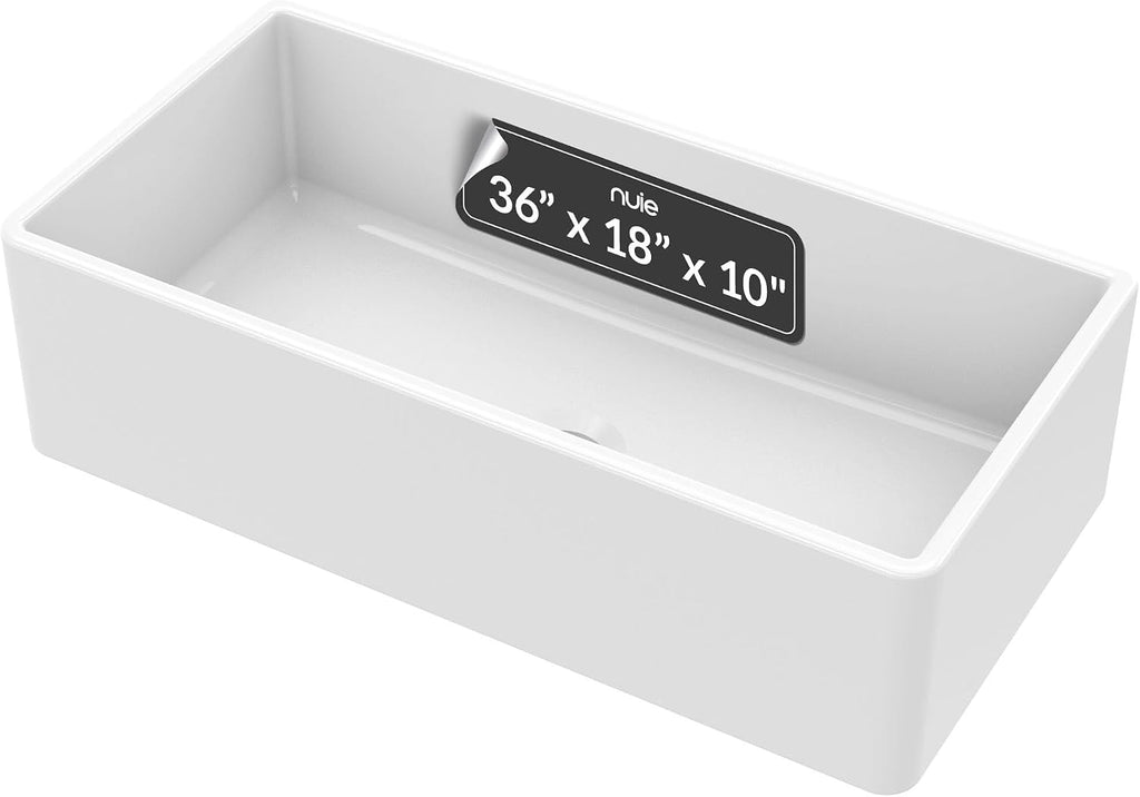 White Kitchen Sink 36 inch Single Bowl Apron Front Farmhouse Sink with Central Drain Position, Fireclay Ceramic
