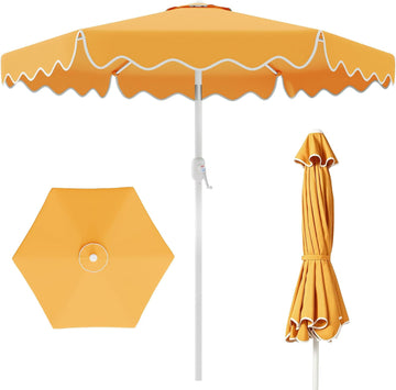 Patio Umbrella with Wavy Trim, UV-Fade-Resistant Canopy, Crank & Tilt - Mustard Yellow 7.5ft