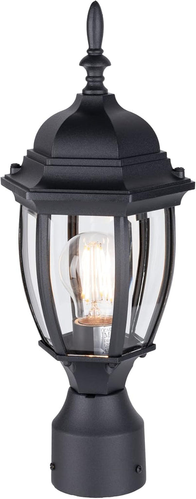 Outdoor Post Lighting Fixture Pole Lantern, 16'' Waterproof Aluminum Post Lamp with Clear Glass, E26 Socket