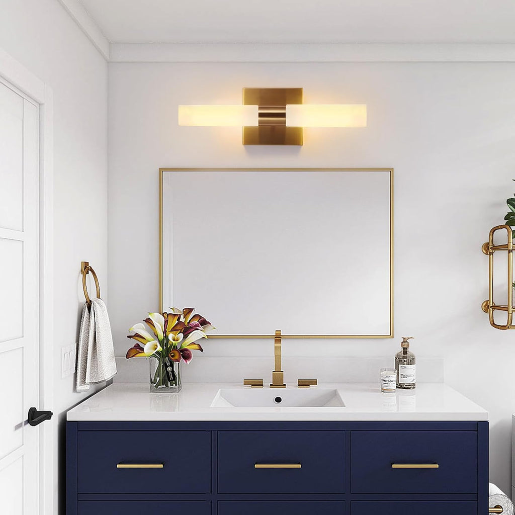 Modern Wall Sconces, Set of 2 Brushed Brass Gold, Frosted Glass Shade, Indoor Wall Mounted Lights, Bathroom Sconces