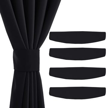 Strong Magnetic Curtain Tiebacks - Natural Decorative Curtain Ties Wide Straps Holdbacks for Modern Curtains (Black
