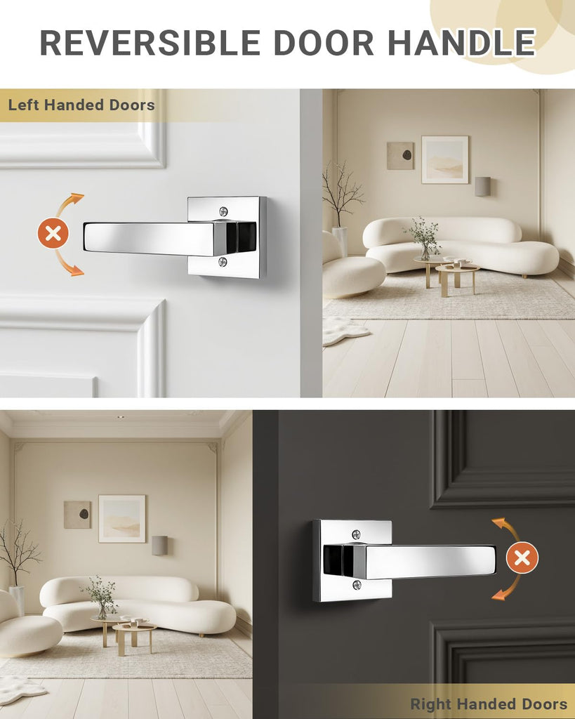 8 Pack Dummy Door Handle Closet Doorknob, Polished Chrome No Turning Fake Door Lever, Reversible for Left&Right(One