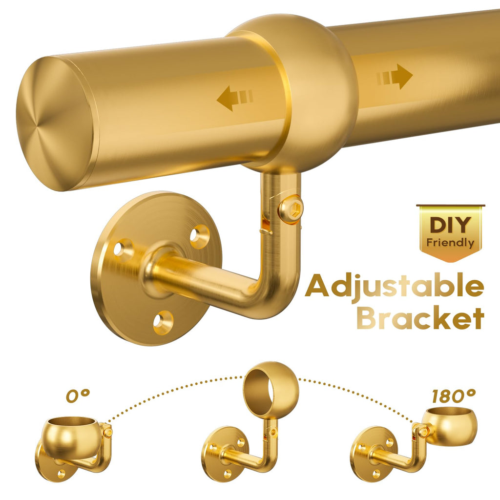 Stair Handrail Kit 3FT, Stainless Steel 304 Wall Mount Railing System, 1-11/16 Inch Pipe Secure Grab Hand Rail for