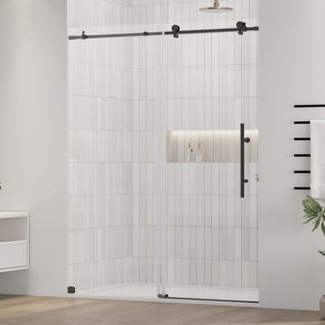 56-60" W x 72" H Frameless Shower Door, SGCC Certified & ANSI Standard Ultra-Clear Tempered Black Shower Door with