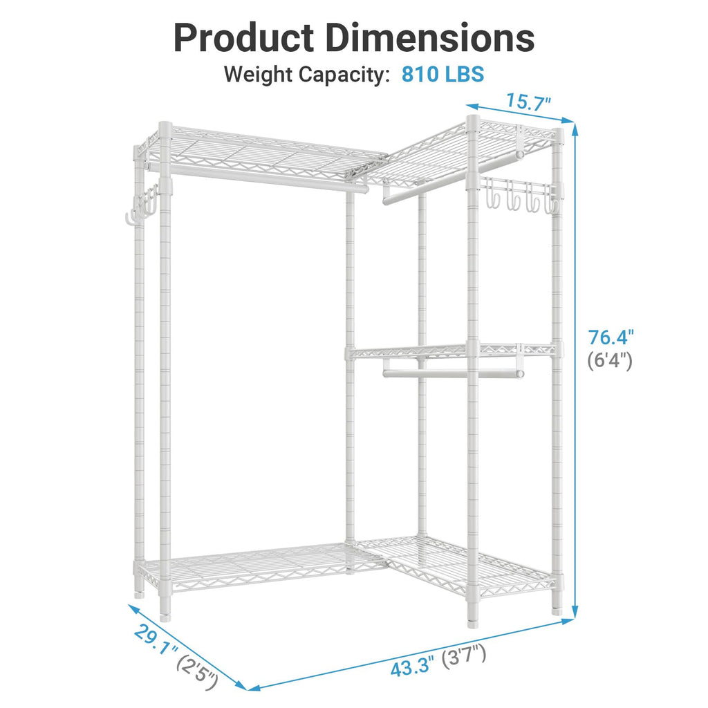 L4 Corner Clothes Rack Heavy Duty Closet for Hanging Clothes