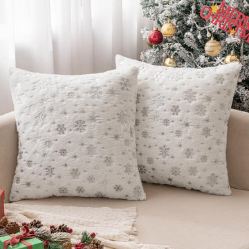 Christmas Decorations Pillow Covers 24x24 Ivory Silver Snowflake