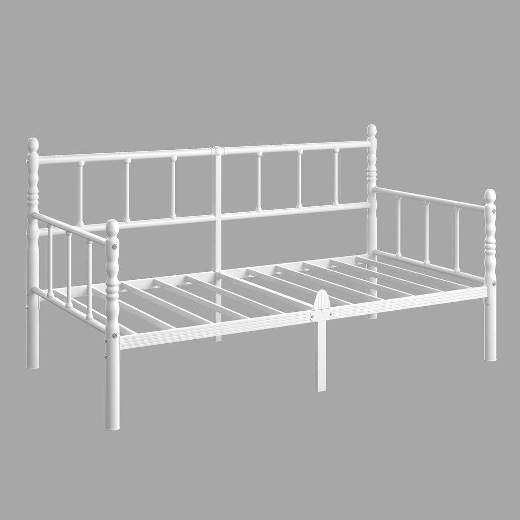 14 Inch Classic Twin Daybed, Metal Sofa Bed with Storage, White