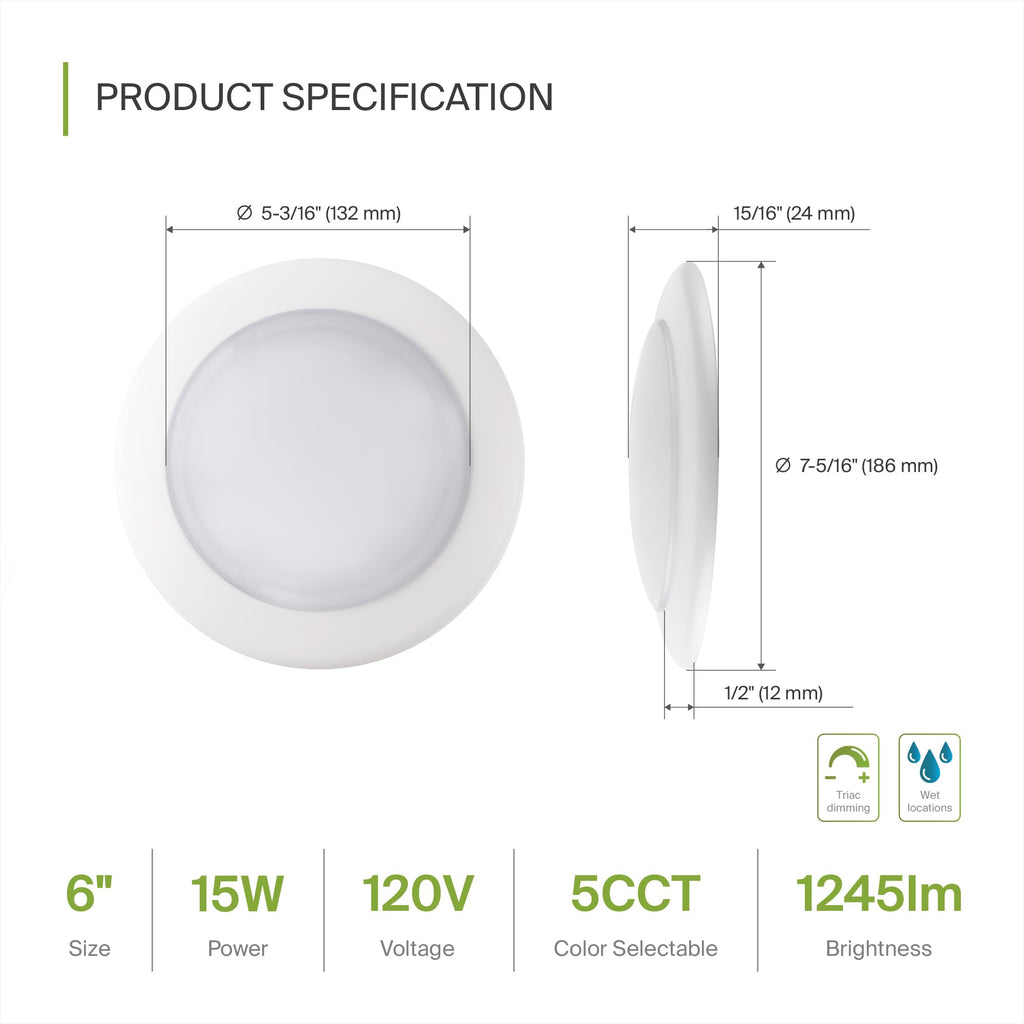12 Pack LED Disk Lights 6 Inch, 5CCT Flush Mount Ceiling Light Fixture