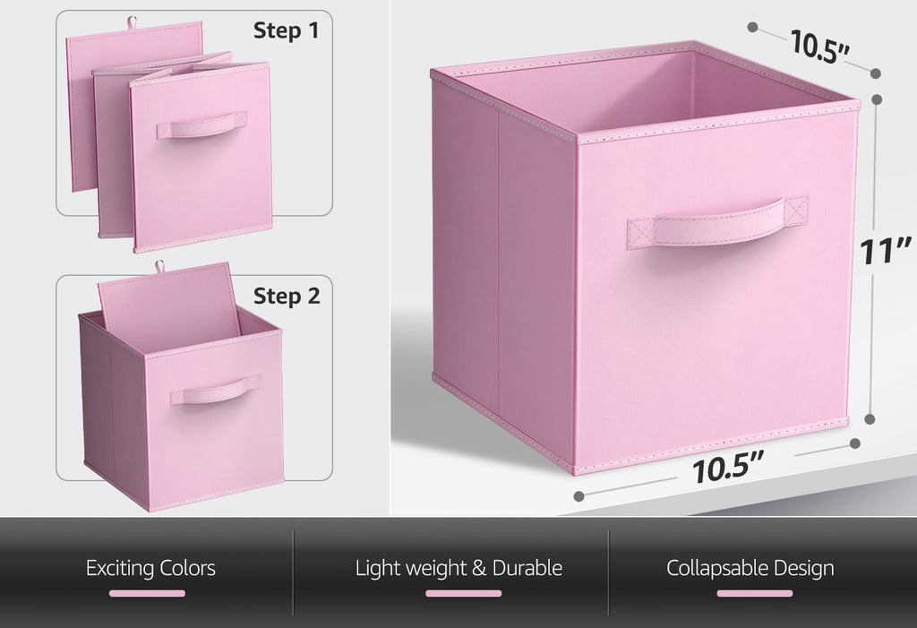 Cube Storage Bin, Fabric, 6 Pack (11 Inch, Pastel Multi-Color 2)