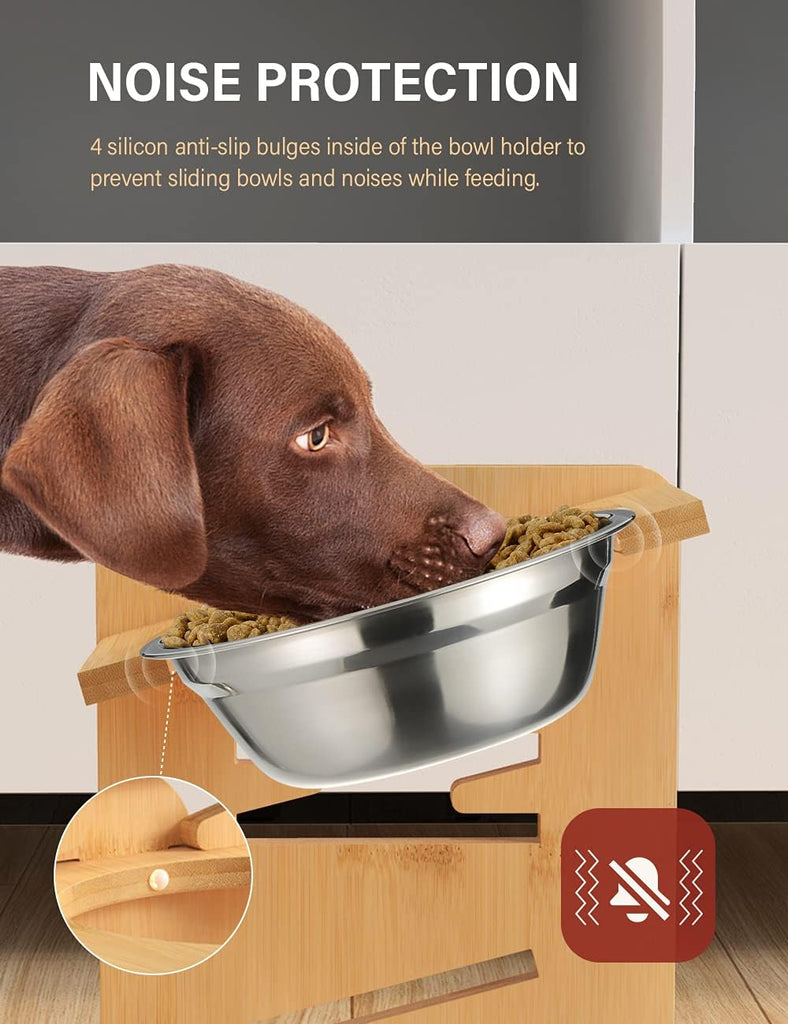 Elevated Dog Bowls, Raised Dog Bowl Stand Adjustable Medium, Natural