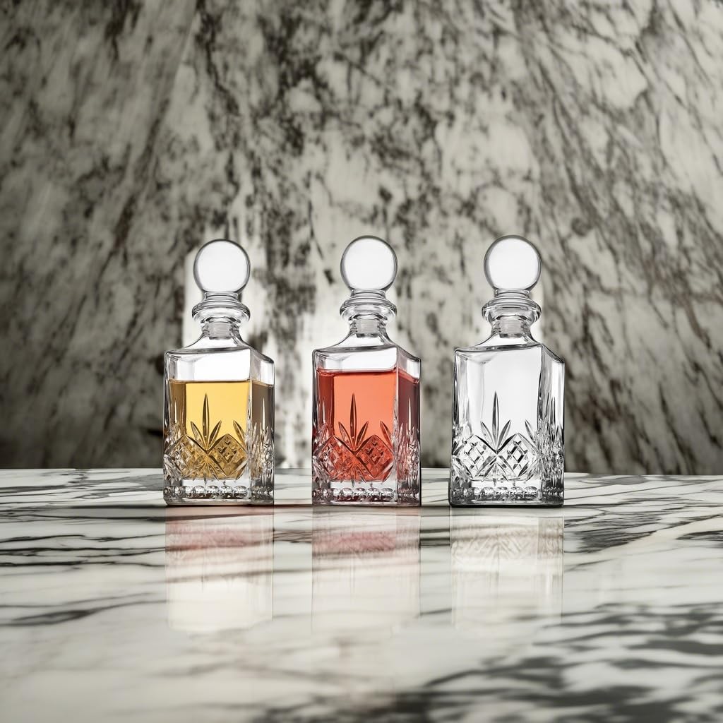 Mini Whiskey Decanter Barware Set - Dublin Crystal Collection for Liquor Whisky Vodka or Wine - 10oz - Set of 3