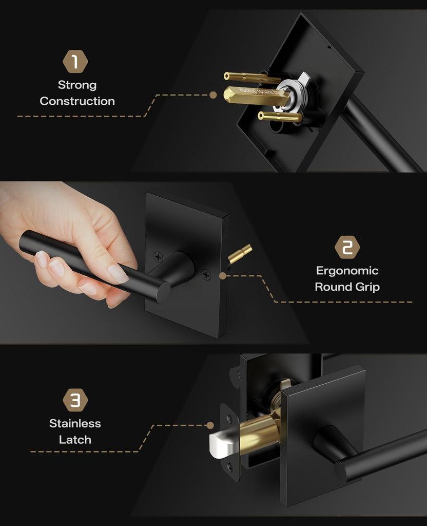 10 Pack Matte Black Passage Interior Door Handles