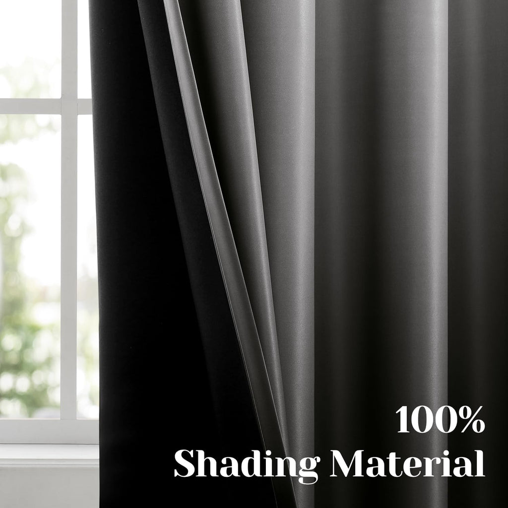 Black 100% Ombre Blackout Curtains, 52 X 84 Inches Long Room Darkening Gradient Light Blocking Thermal Insulated