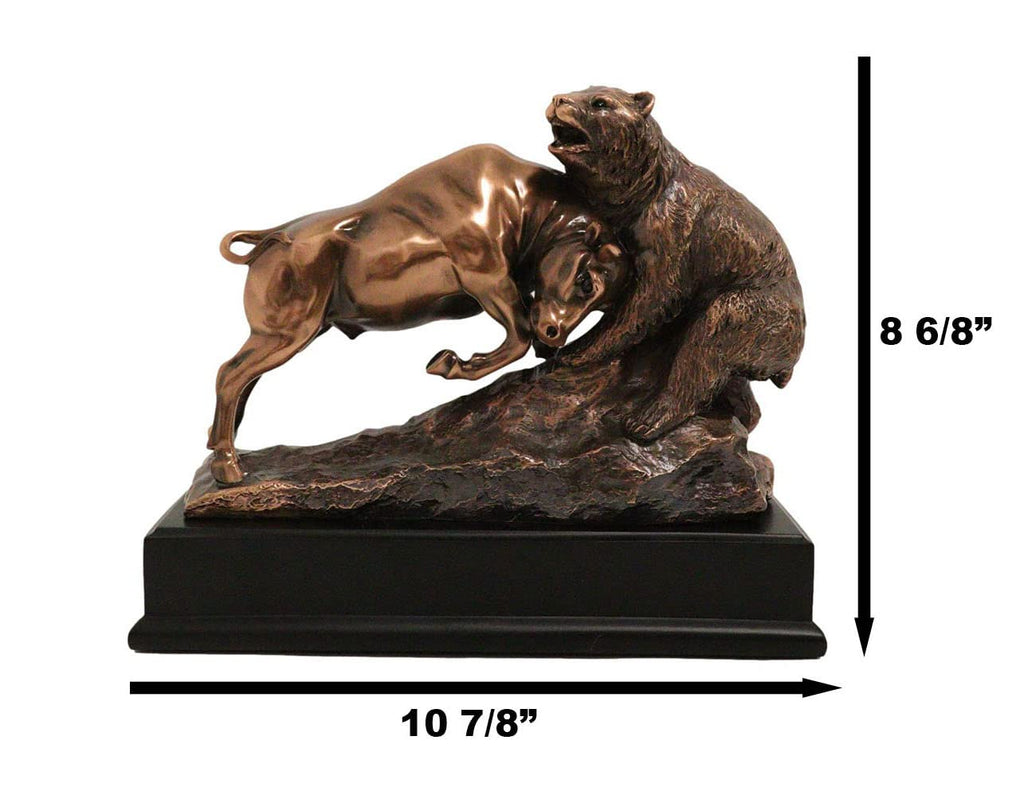 Wall Street Stock Market Charging Bull Goring Bear Statue Bronze Electroplated Figurine with Base Ideal for Investors
