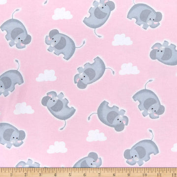 Comfy Flannel Print Elephants & Clouds, Fabric by the Yard