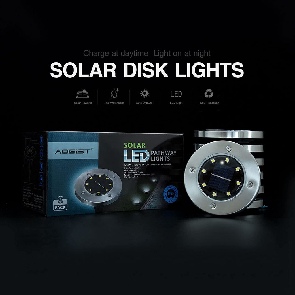 Outdoor Solar Ground Lights, 8 LED Waterproof Garden Disk Lights In-Ground Landscape Lighting for Lawn Patio Pathway