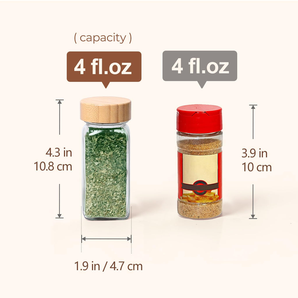Glass Spice Jars with with Labels 4 oz 24 Pack Bamboo Lids Bulk Set