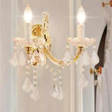 Crystal Wall Lights, Modern Sconce - Brilliant 2 Lights Maria Theresa Wall Lamp Light Fixtures, Gold Wall Mounted