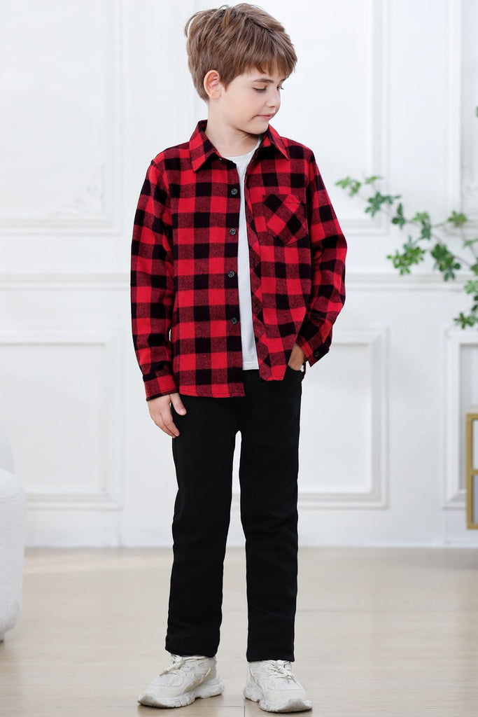Boys Long Sleeve Flannel Plaid Shirt Button Down Shirts