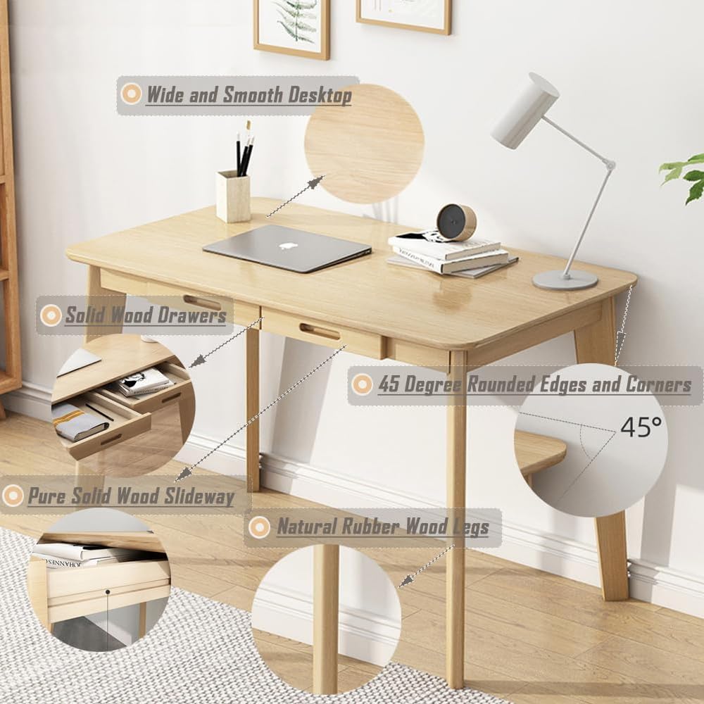 Solid Wood Writing Desk - Home Office Laptop Computer Table, Walnut