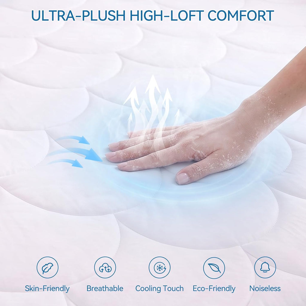 Cooling Mattress Pad King, Breathable Quilted Fitted Mattress Protector | 3D Air Fabric Bedding Topper 6-Layers