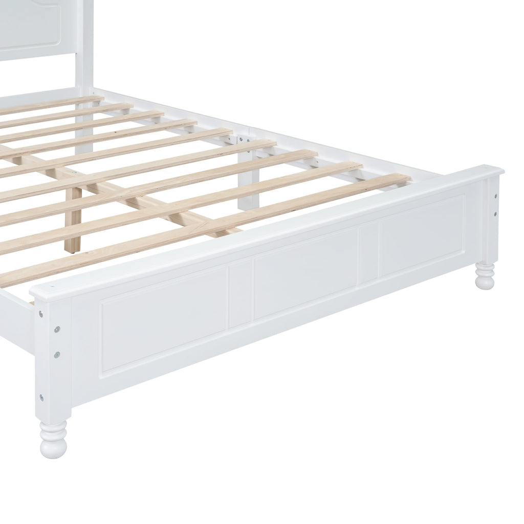 Retro Wood Bed Frame Retro French Country Design, Solid Pine, No Box Spring Needed, 500LBS Capacity, Easy