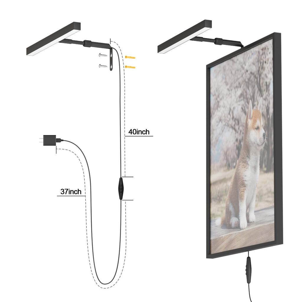 12" LED Picture Light Plug in, 4W Black Art Light