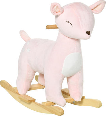 Kids Plush Ride-On Rocking Horse, Deer-Shaped, 36-72 Months Pink