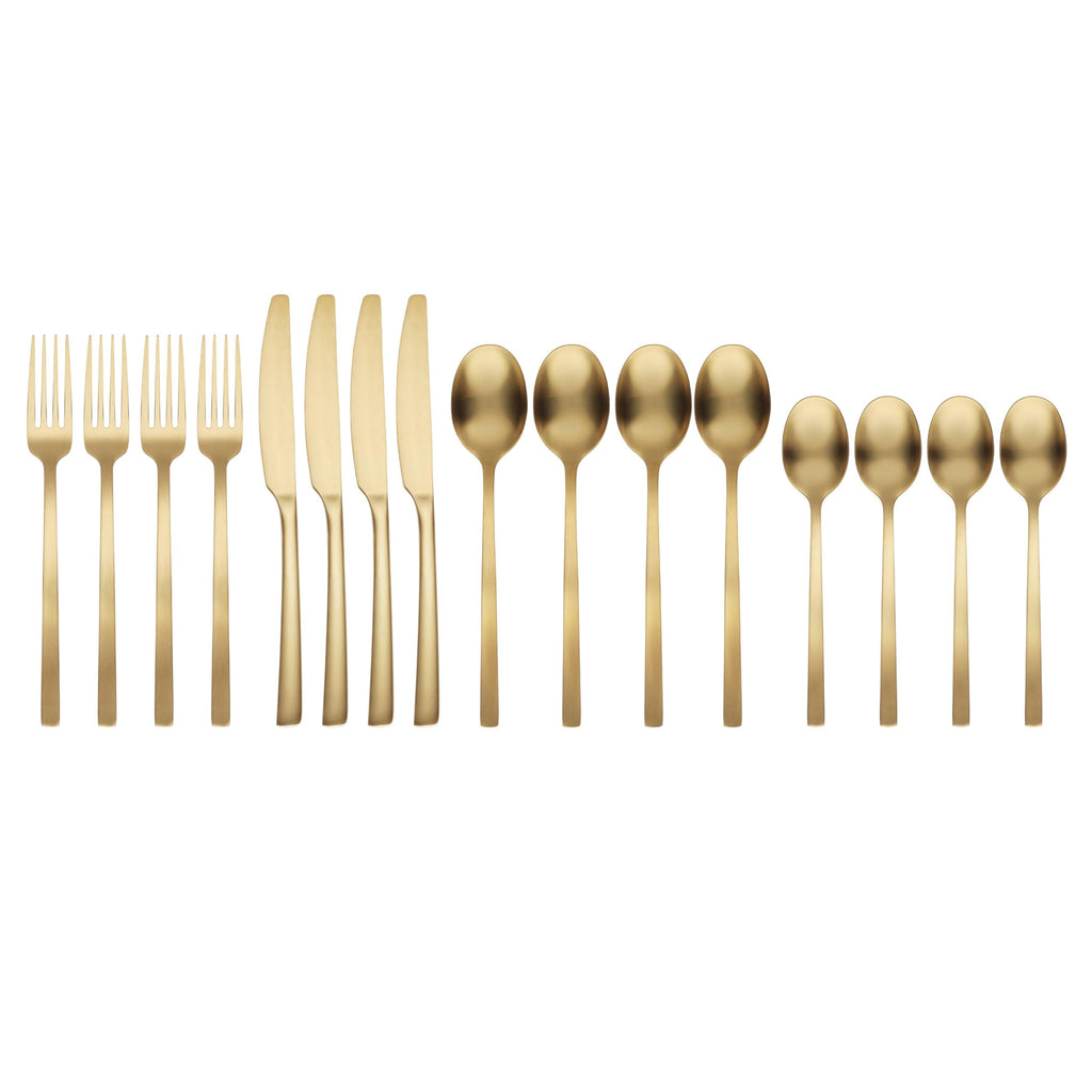 Beacon Gold Satin 16-Piece Silverware Set for 4, Flatware