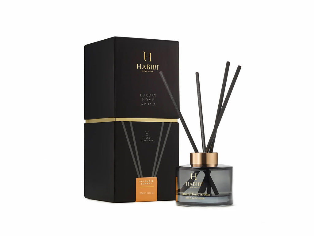 Splended Sunset Essential Oil Diffusers, Luxury Reed Diffuser Set with Oil & 4 Bamboo Sticks, Fruity Floral