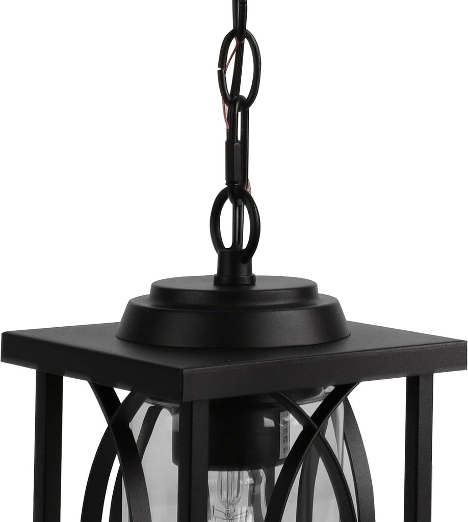 Outdoor Pendant Light Fixture, Modern Black Exterior Hanging Lantern Anti-Rust Metal Hanging Lights with Clear Glass