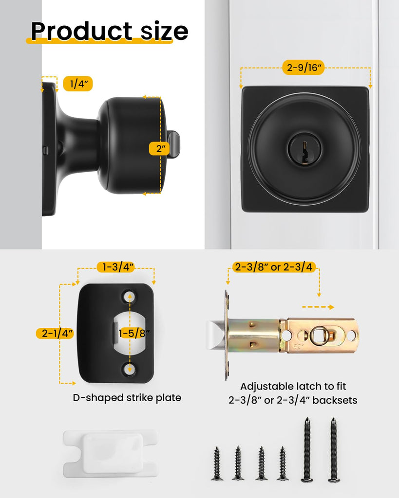 Matte Black Exterior Door Knobs with Lock, Keyed-Alike 6 Pack