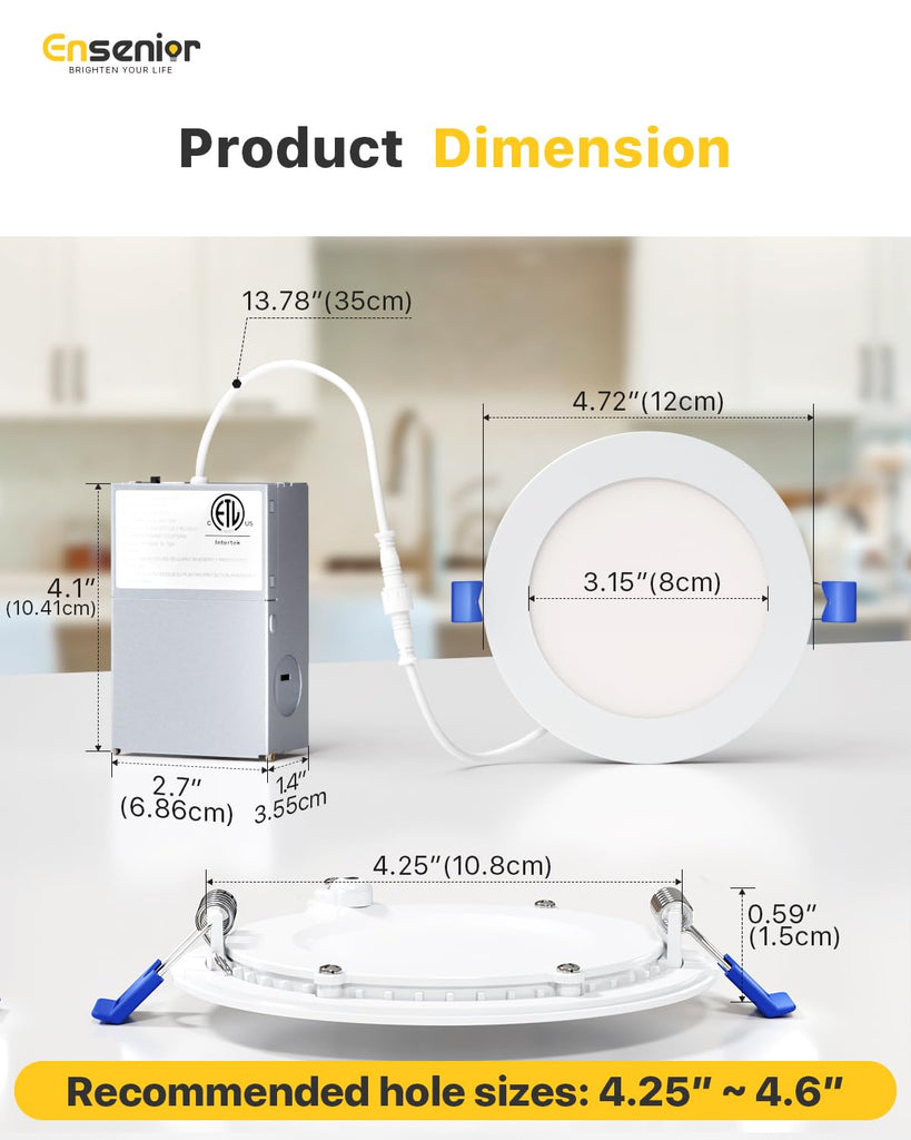 24 Pack 4 Inch LED Recessed Light, 5CCT Dimmable Canless Wafer
